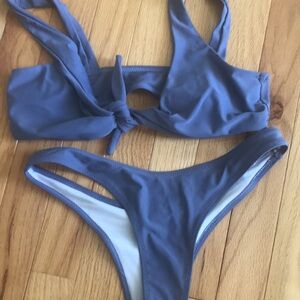 Grayish blue front tie cheeky bikini